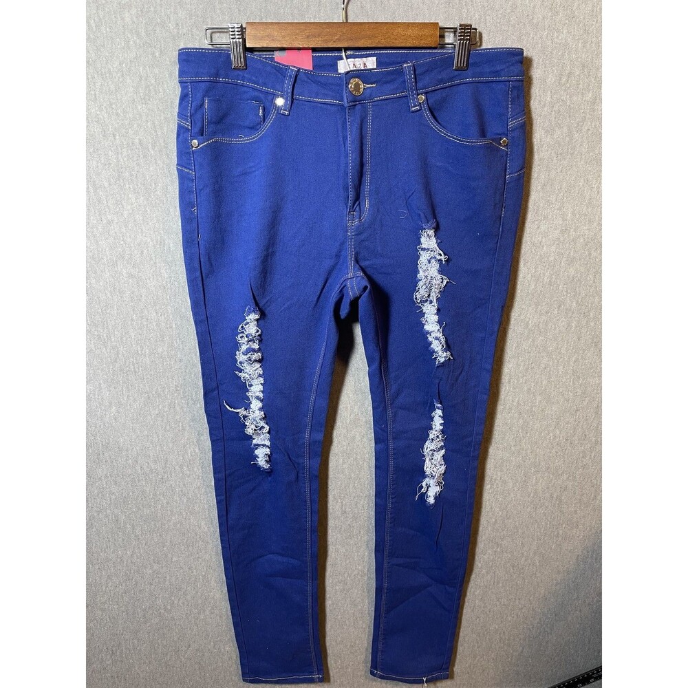SAZA Women's Royal Blue Distressed Skinny Jeans Size 15 Stretch Denim